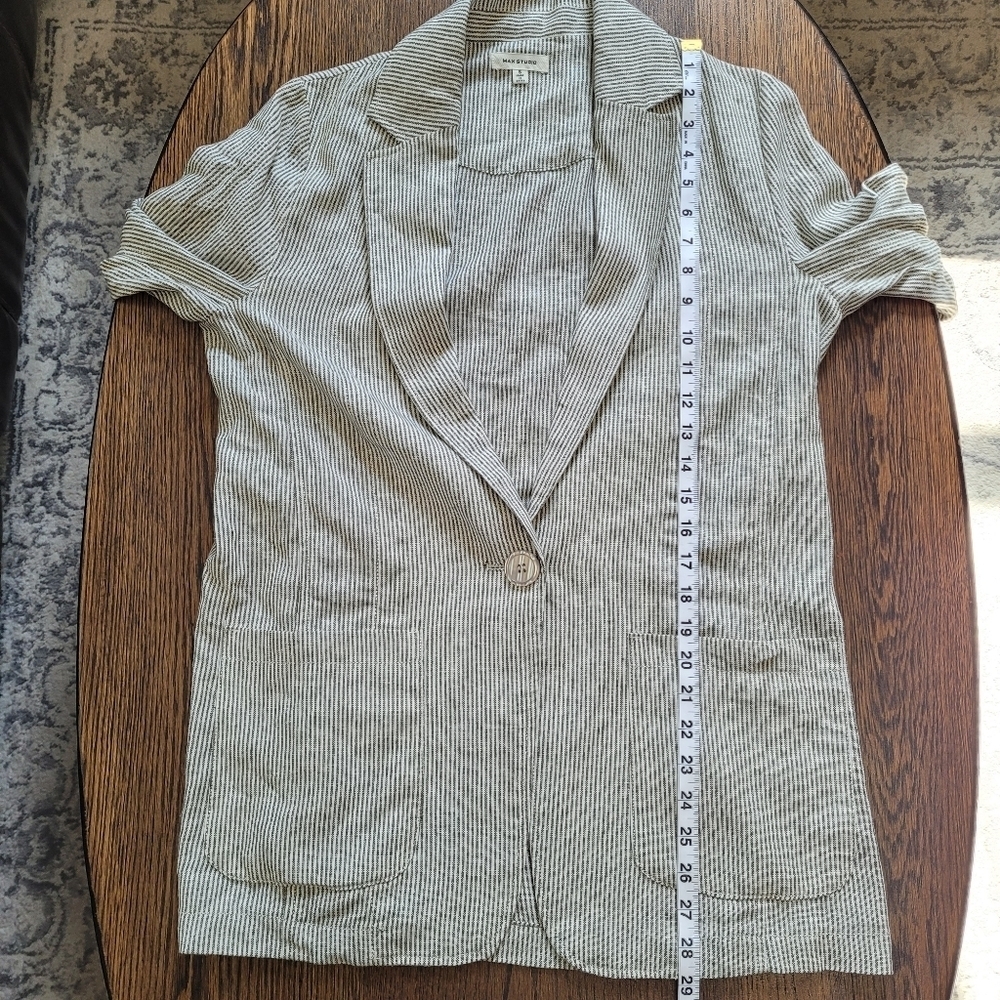 Max Studio White and Green Striped Linen Ruched Sleeve Blazer Size Women's Small - Picture 9 of 12